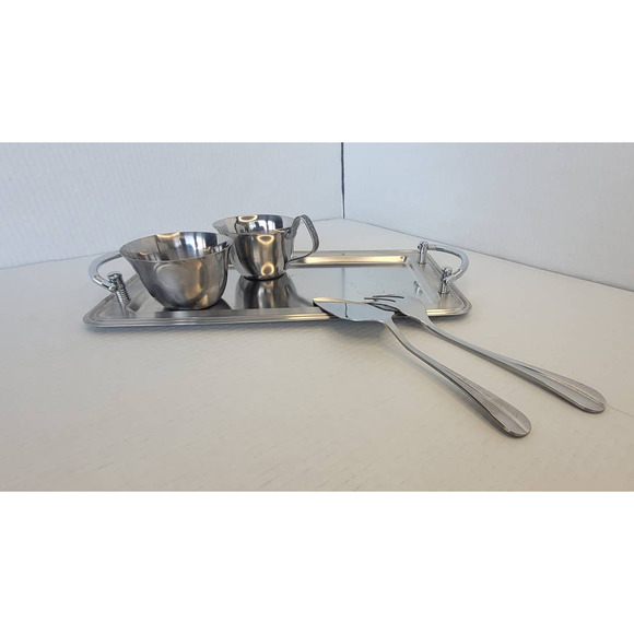 Vintage Serving Metal Tray Service Set - Picture 1 of 7